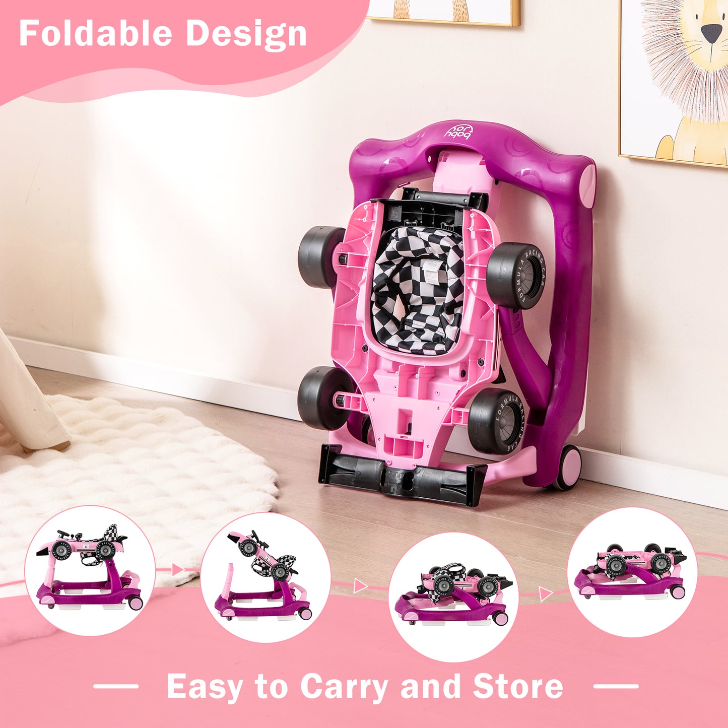4 In 1 Foldable Baby Activity Walker | Adjustable Purple