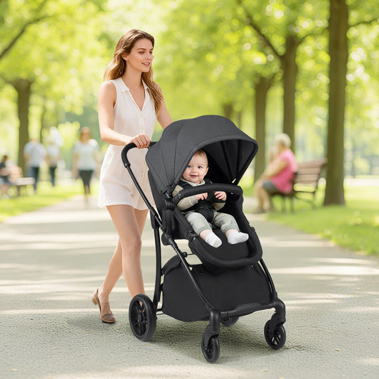 Costway 2-in-1 Foldable Baby Stroller with Reversible Seat and Adjustable Backrest-Grey