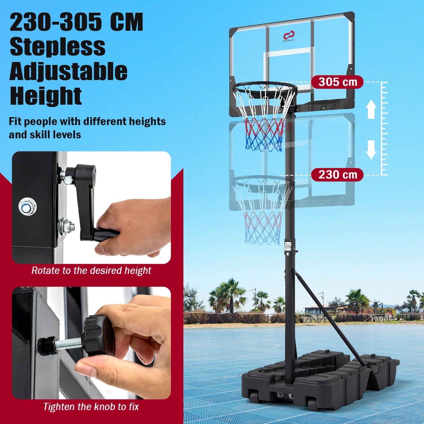 Black Basketball Hoop | Height Adjustable 230-305cm