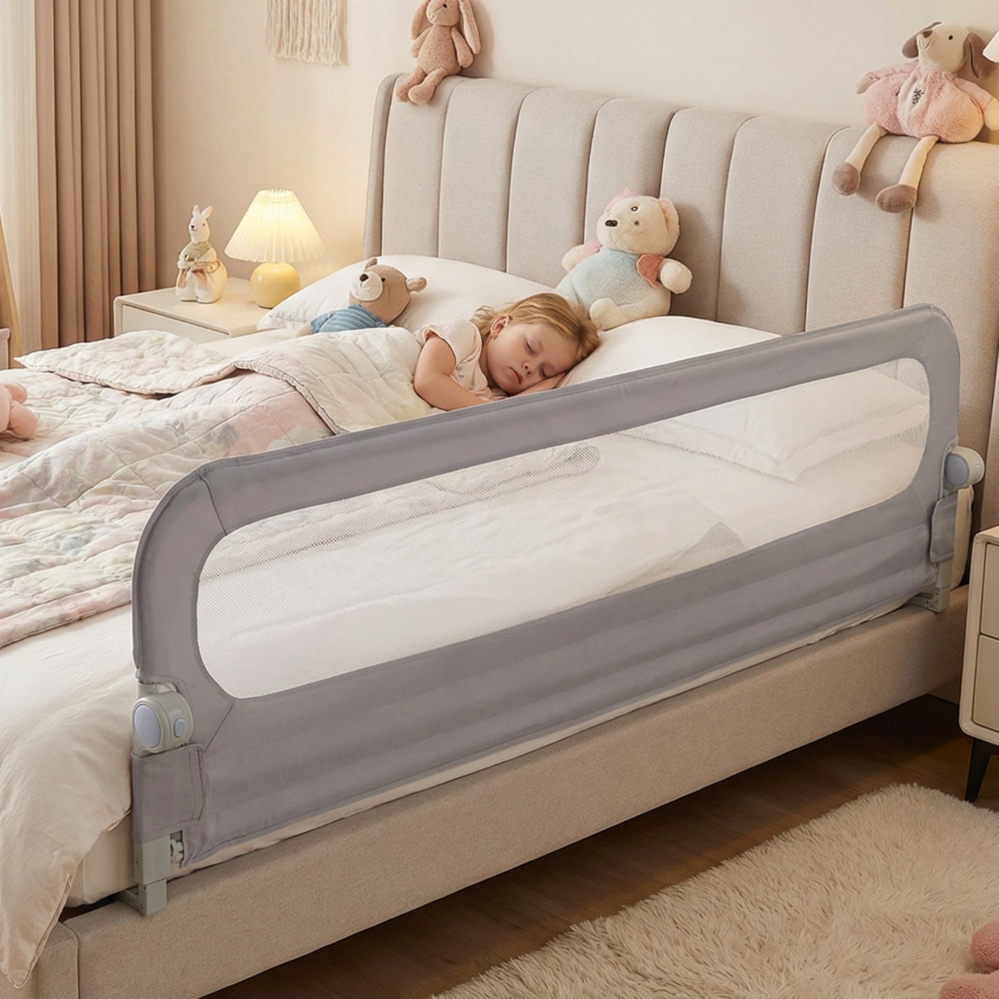 Grey Foldable Toddler Bed Rail | Oxford Fabric | 3 Heights