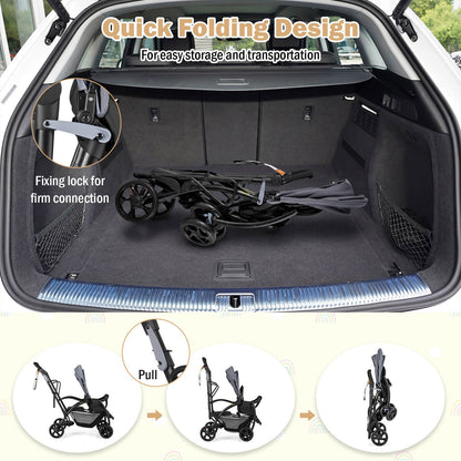 Grey Double Stroller | Sit Stand 2-in-1 Adjustable Handlebar