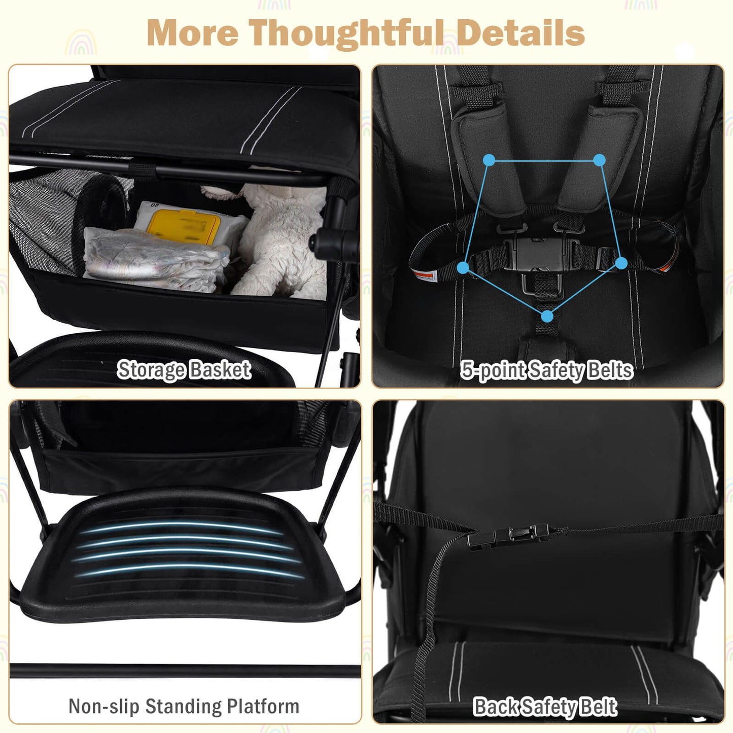 Grey Double Stroller | Sit Stand 2-in-1 Adjustable Handlebar