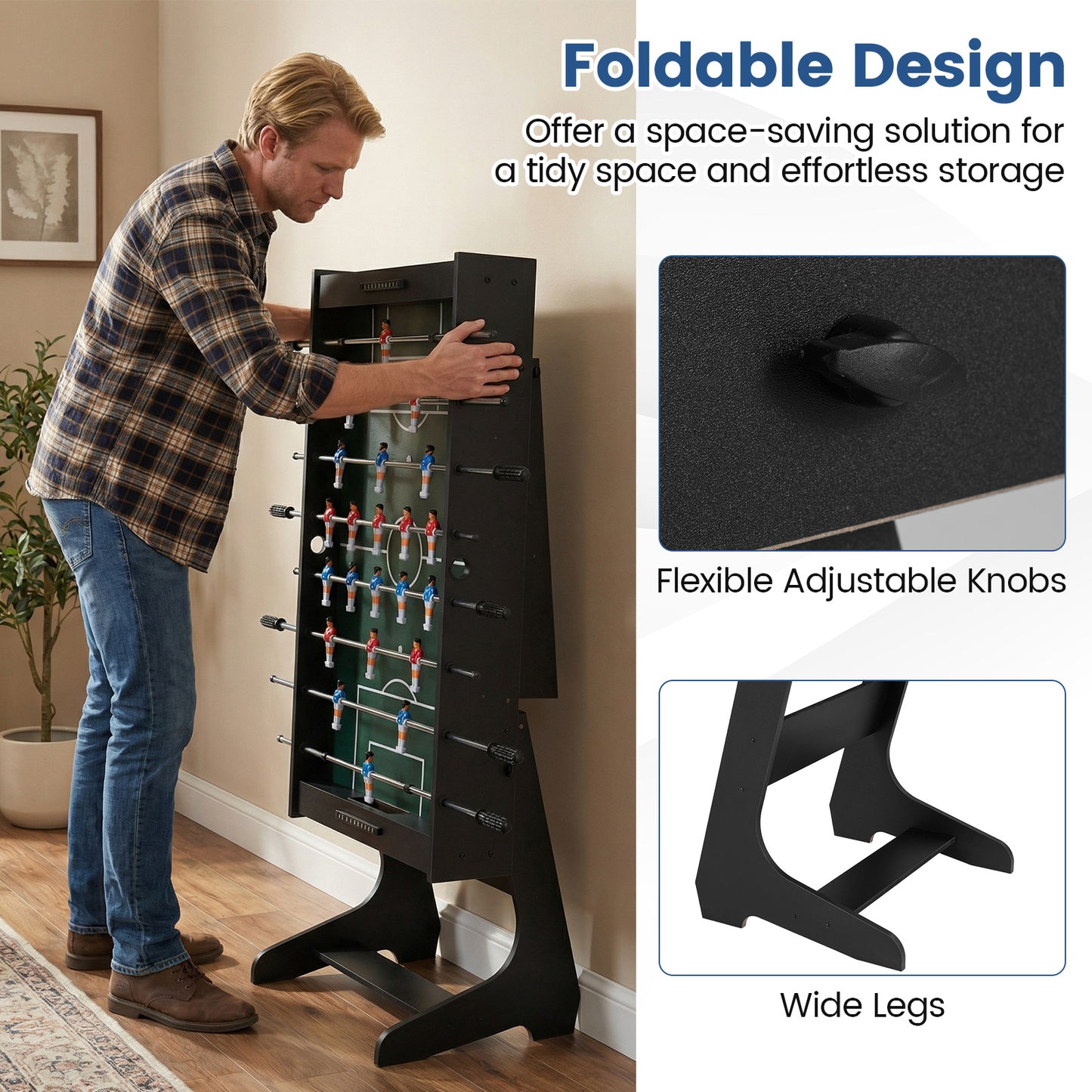 Black Foldable Foosball Table | 22 Players 2 Balls Family Fun