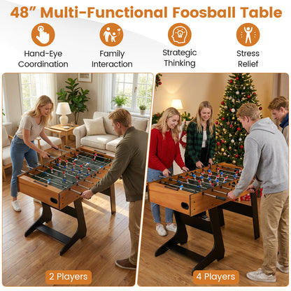 Foldable Foosball Table | 2 Balls 22 Players Natural Wood Color