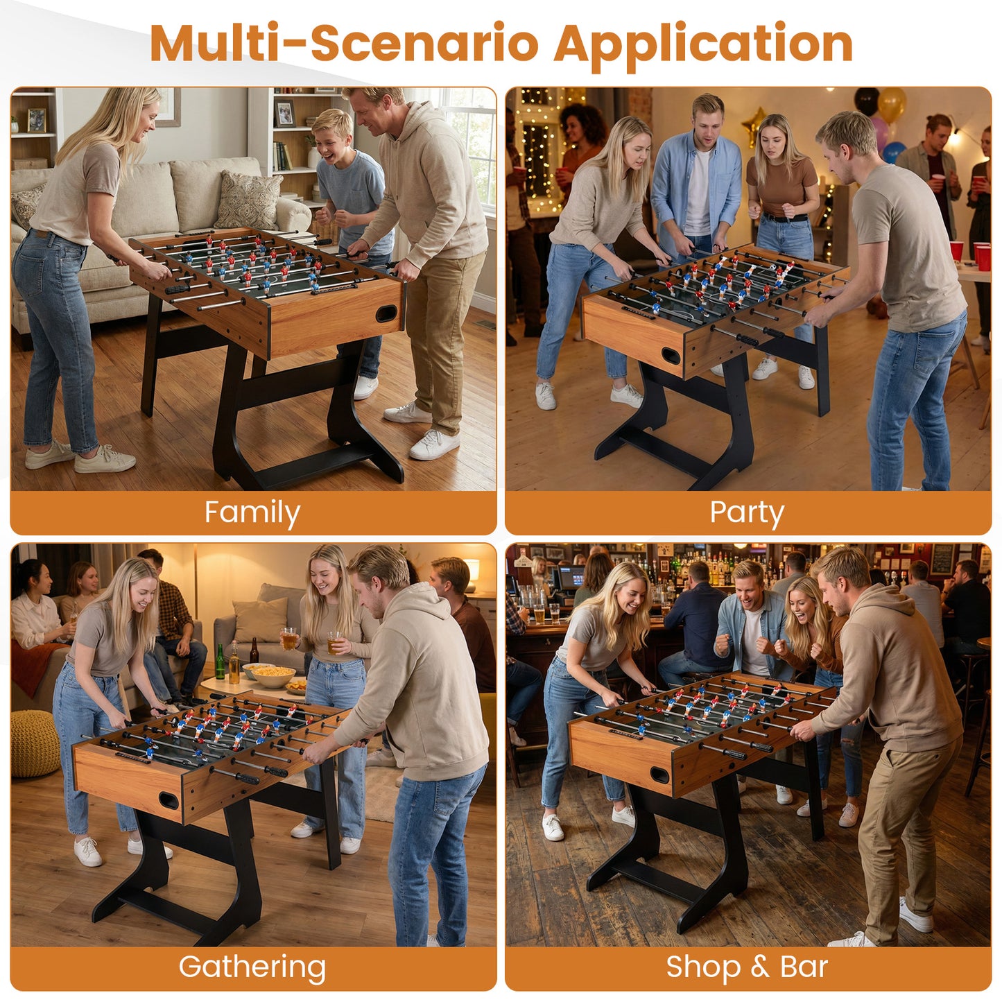 Foldable Foosball Table | 2 Balls 22 Players Natural Wood Color