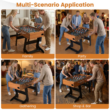 Foldable Foosball Table | 2 Balls 22 Players Natural Wood Color