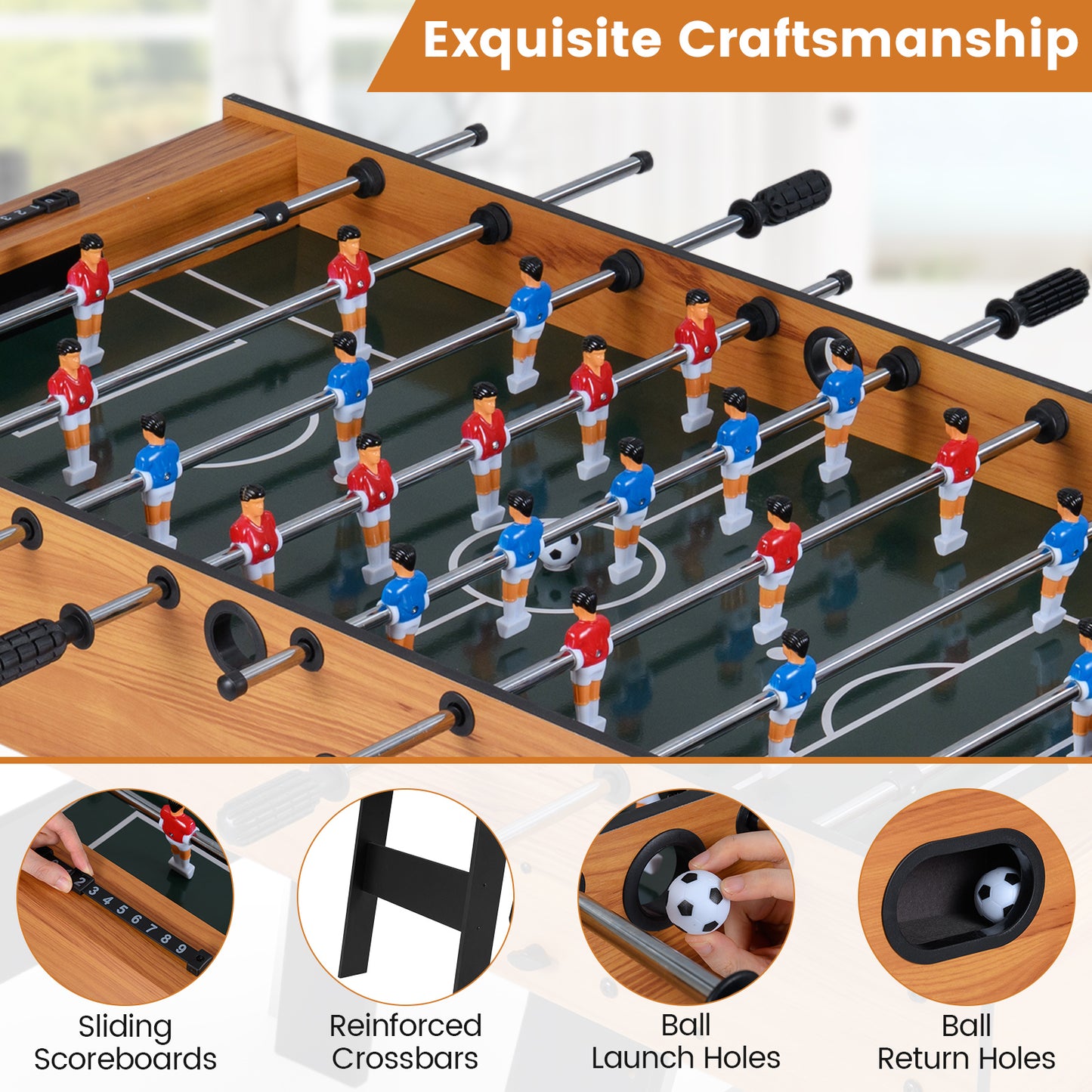 Foldable Foosball Table | 2 Balls 22 Players Natural Wood Color
