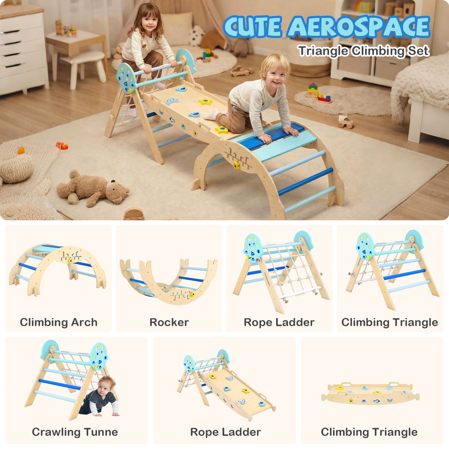 Blue Foldable Triangle Climbing Gym | Arch Ramp & Puzzles