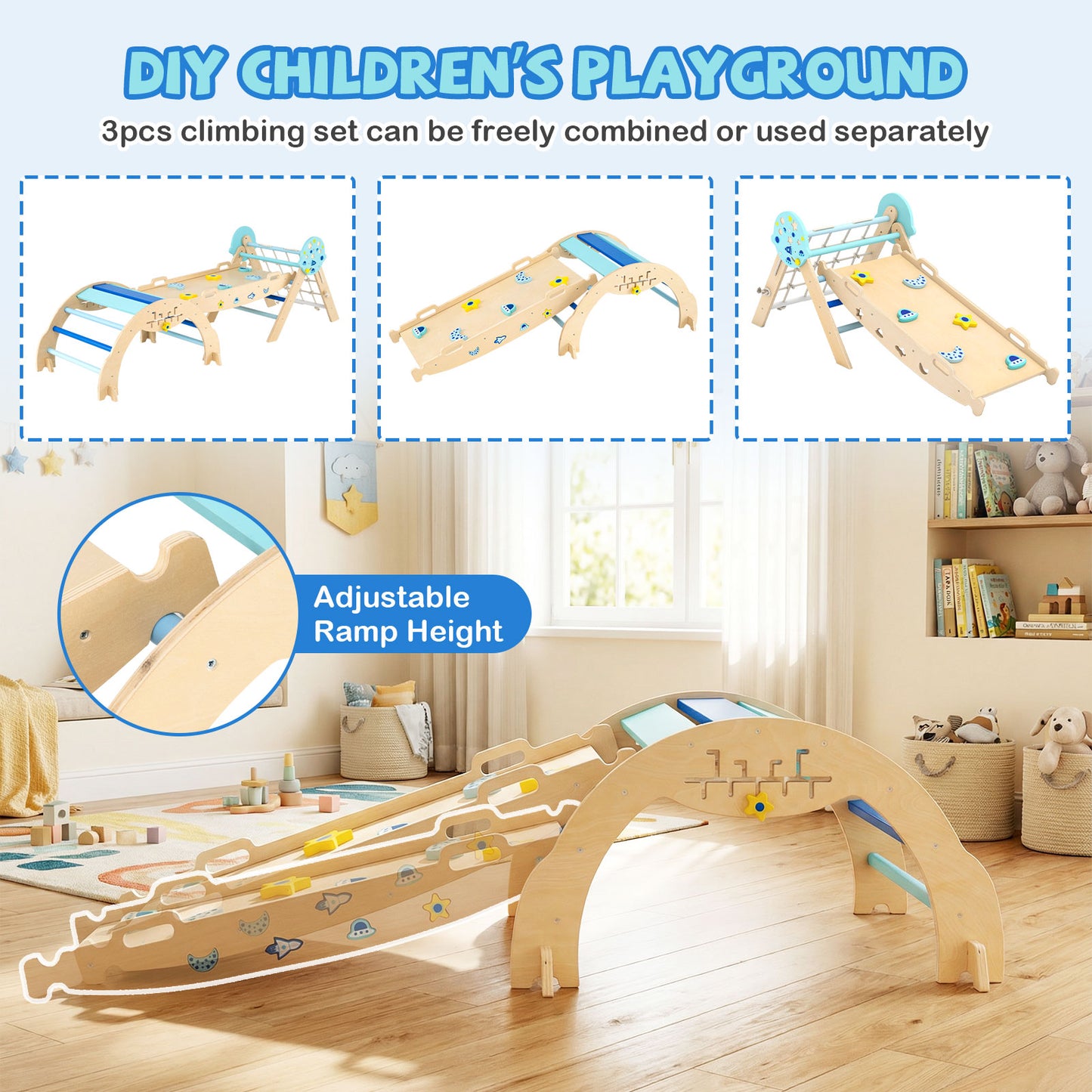 Blue Foldable Triangle Climbing Gym | Arch Ramp & Puzzles