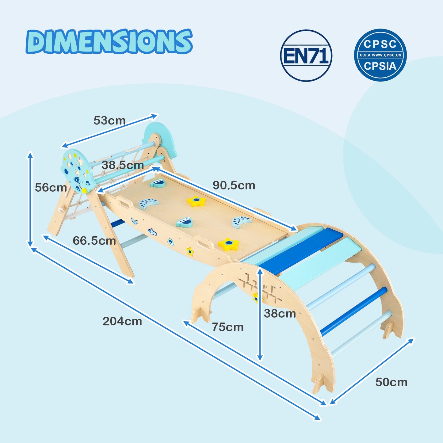 Blue Foldable Triangle Climbing Gym | Arch Ramp & Puzzles