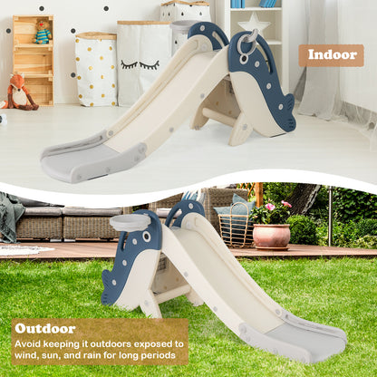 Blue Foldable Toddler Slide | Basketball Hoop & Ring Toss 4in1