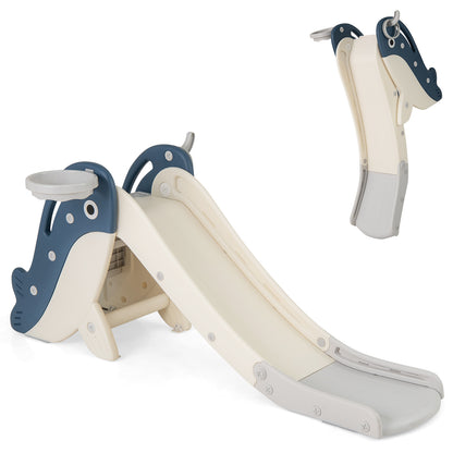 Blue Foldable Toddler Slide | Basketball Hoop & Ring Toss 4in1