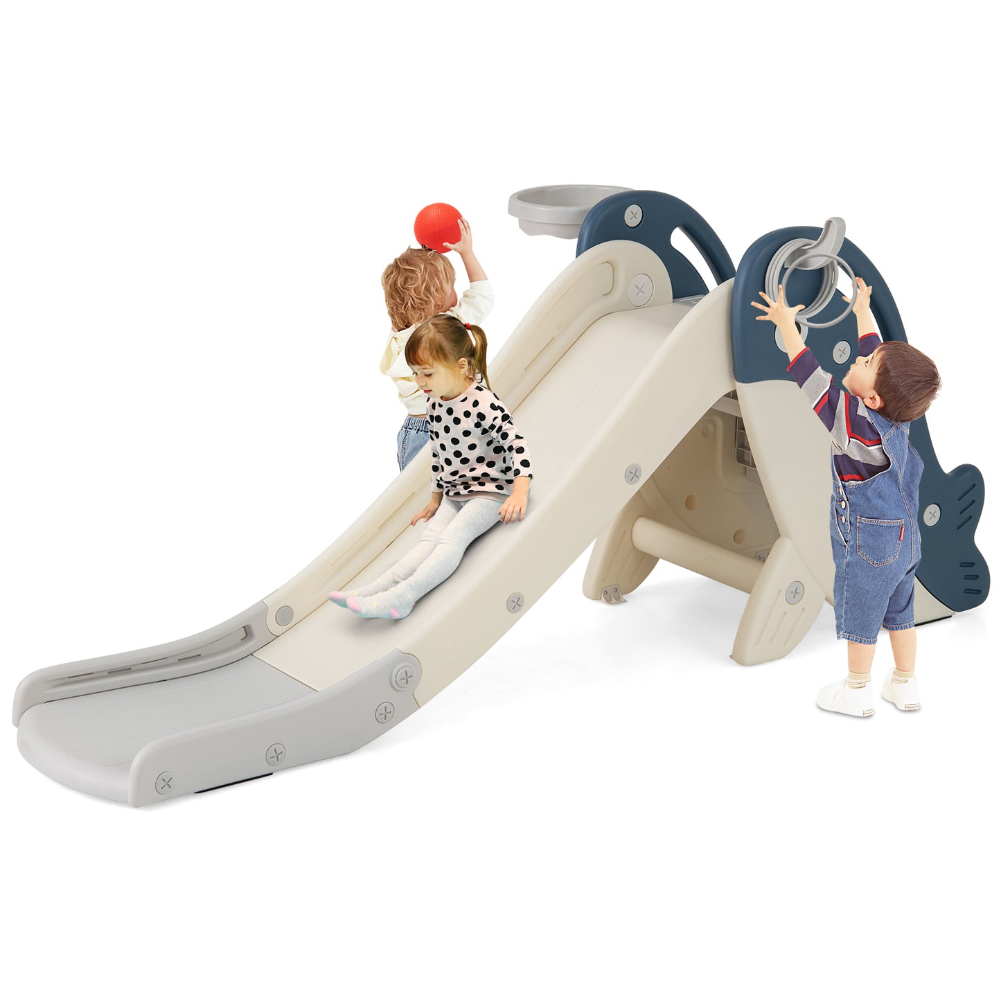 Blue Foldable Toddler Slide | Basketball Hoop & Ring Toss 4in1