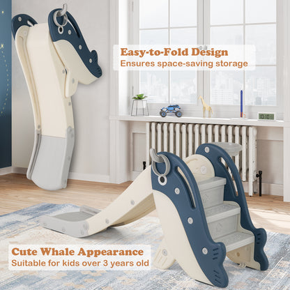 Blue Foldable Toddler Slide | Basketball Hoop & Ring Toss 4in1