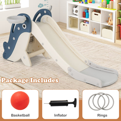 Blue Foldable Toddler Slide | Basketball Hoop & Ring Toss 4in1