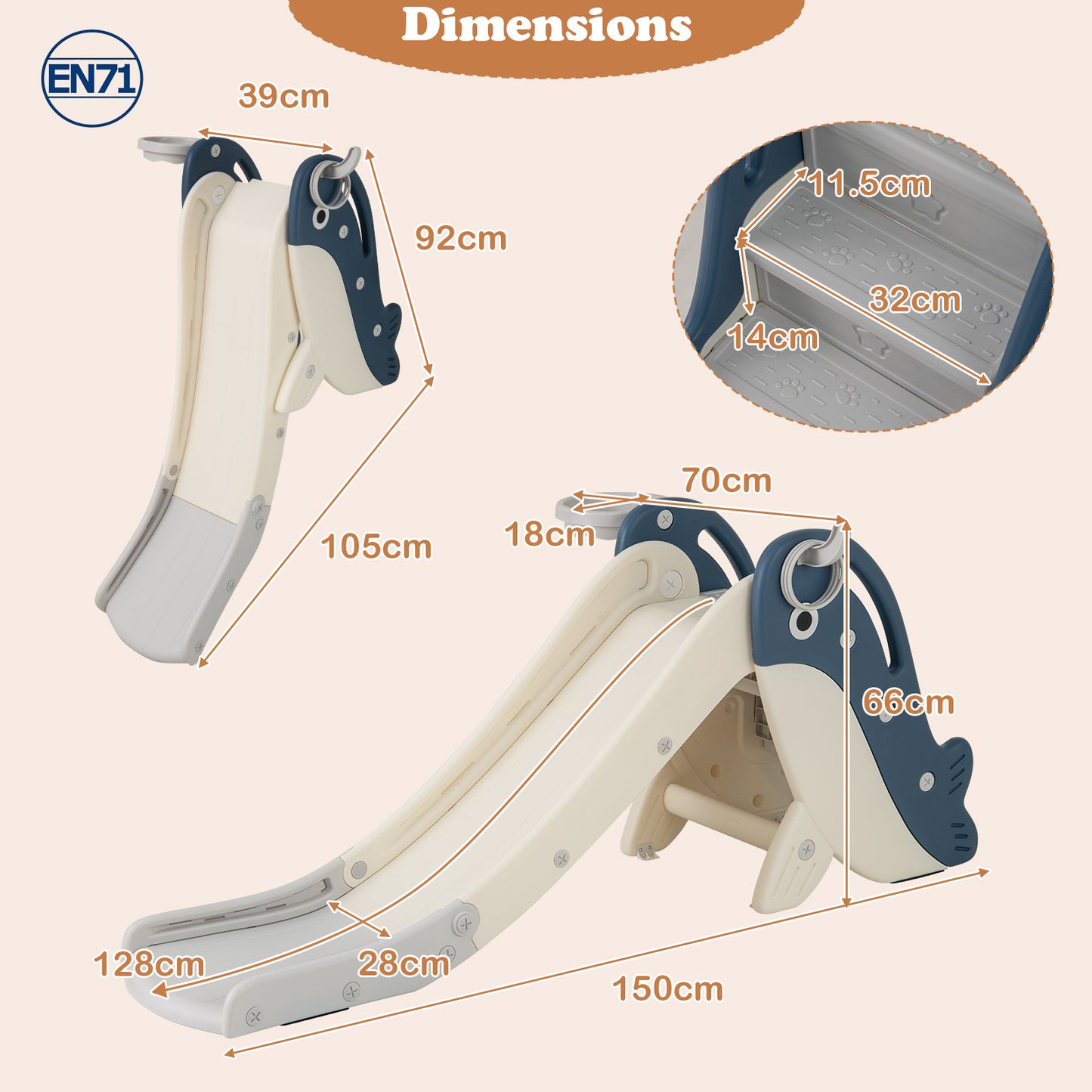 Blue Foldable Toddler Slide | Basketball Hoop & Ring Toss 4in1