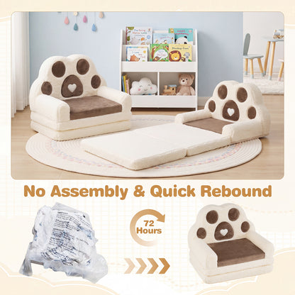 Brown Foldable Toddler Sofa Chair | 2-in-1 Lounger Washable Cover