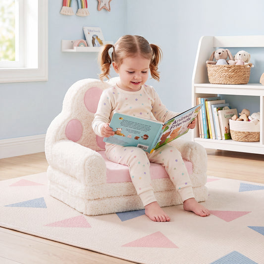 Costway Foldable Toddler Sofa Chair with Removable Cover No Assembly Needed-Pink