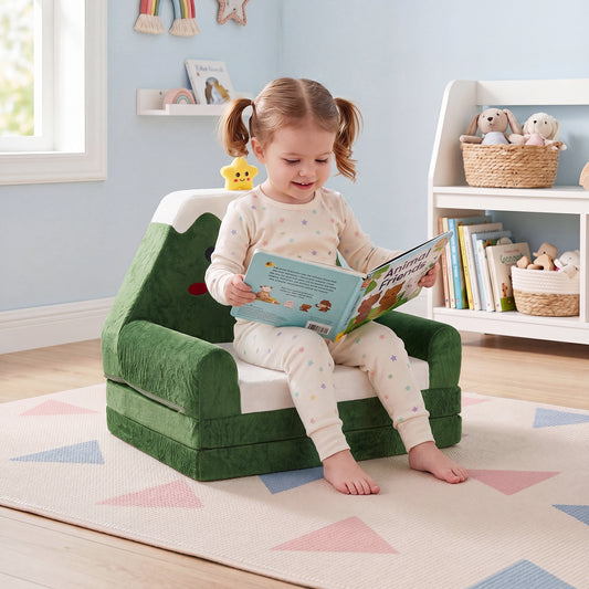 Costway 2-in-1 Toddler Sofa to Bed Convertible Couch for Kids No Assembly-Green