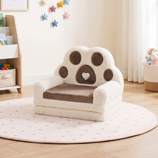 Brown Foldable Toddler Sofa Chair | 2-in-1 Lounger Washable Cover