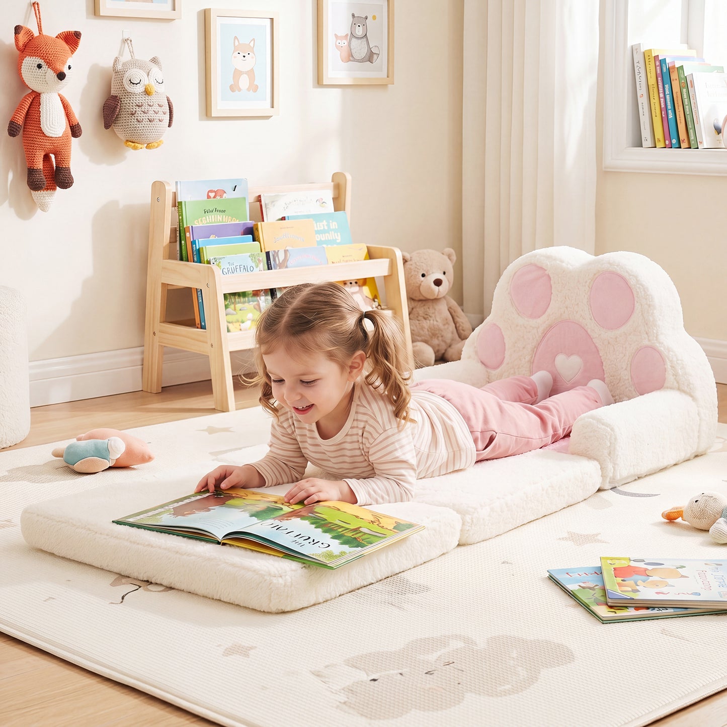 Pink Foldable Toddler Sofa Chair | 2-in-1 Couch & Lounger