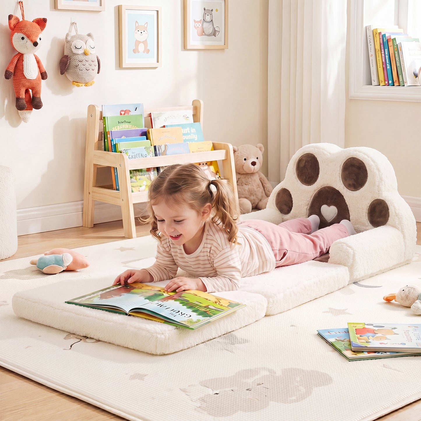 Brown Foldable Toddler Sofa Chair | 2-in-1 Lounger Washable Cover