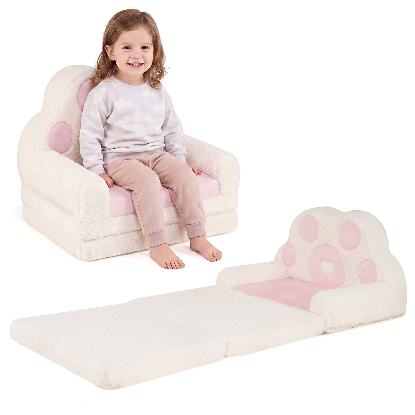 Pink Foldable Toddler Sofa Chair | 2-in-1 Couch & Lounger