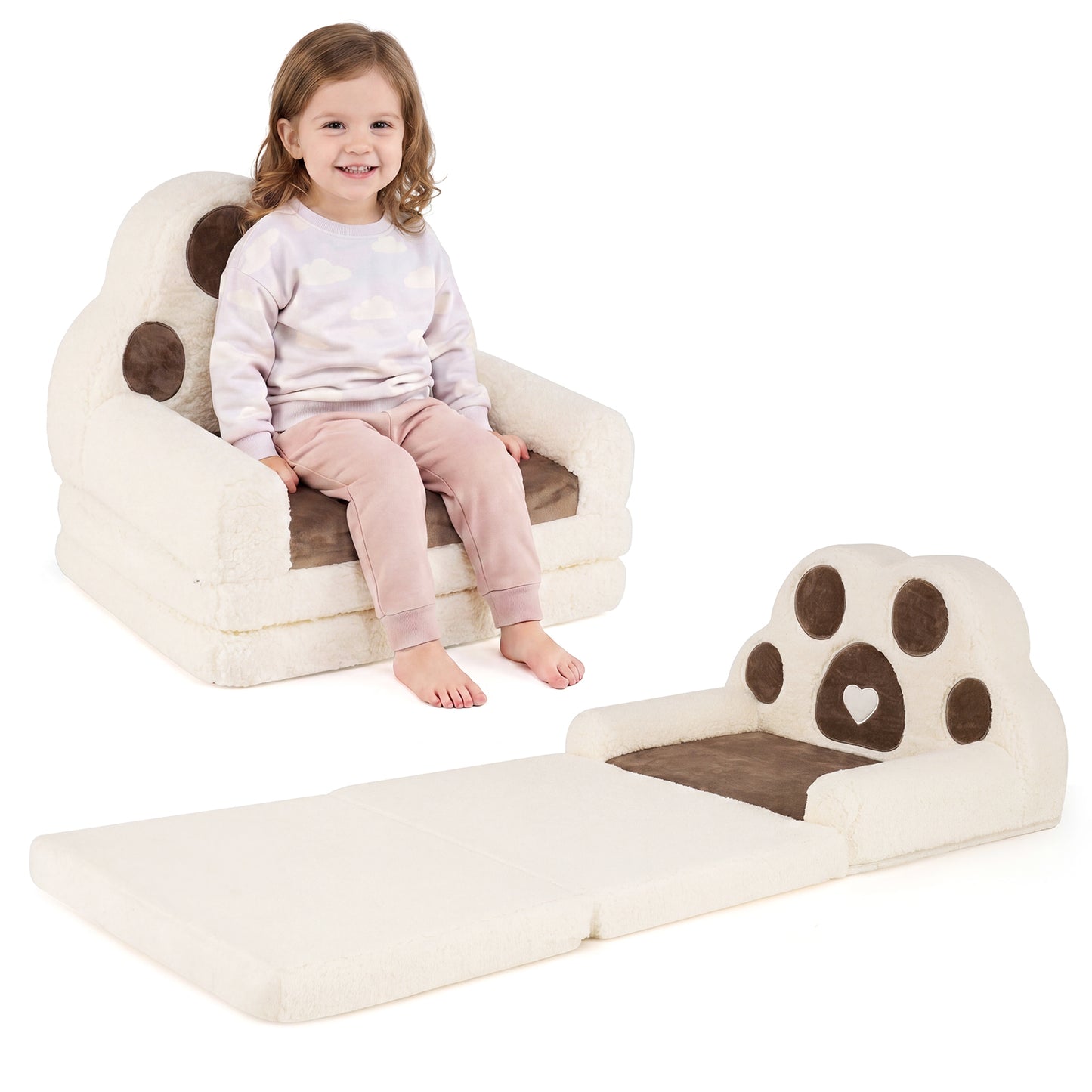 Brown Foldable Toddler Sofa Chair | 2-in-1 Lounger Washable Cover