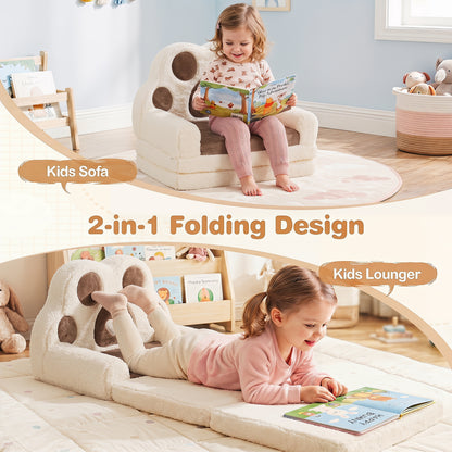 Brown Foldable Toddler Sofa Chair | 2-in-1 Lounger Washable Cover