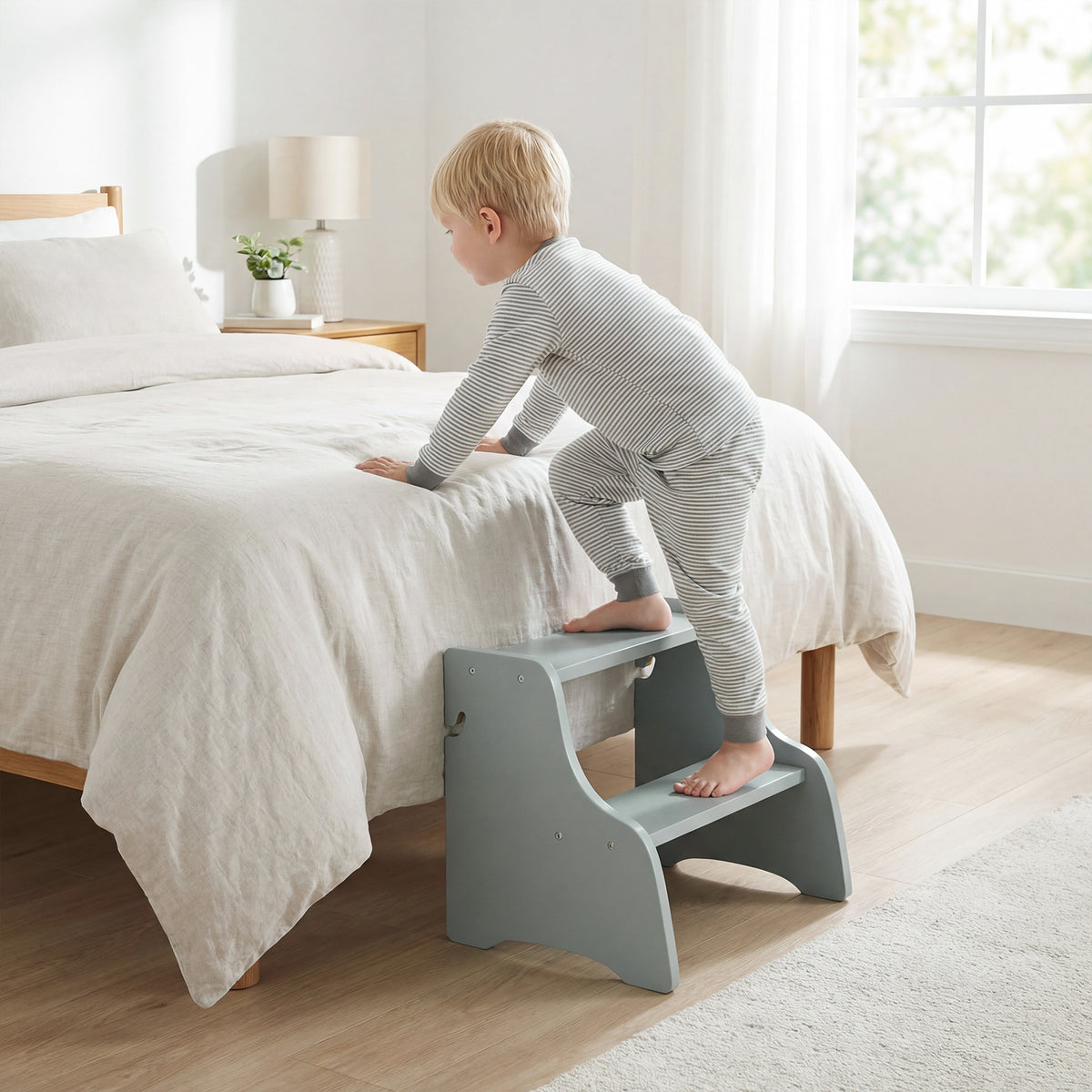 Grey Foldable Toddler Tower | 3-in-1 with Chalkboard & Nets