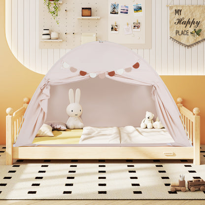 Beige Foldable Kids Twin Bunk Bed Tent | 2 Windows Playhouse