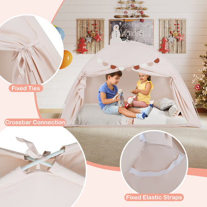 Beige Foldable Kids Twin Bunk Bed Tent | 2 Windows Playhouse