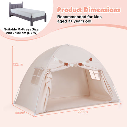 Beige Foldable Kids Twin Bunk Bed Tent | 2 Windows Playhouse