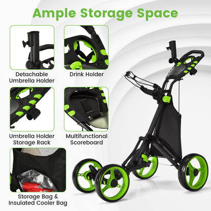 Green 4 Wheel Golf Cart | Cooler Bag & Adjustable Handle