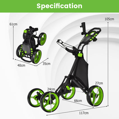 Green 4 Wheel Golf Cart | Cooler Bag & Adjustable Handle