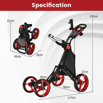 4 Wheel Golf Push Cart | Aluminum Frame Cooler Bag Red