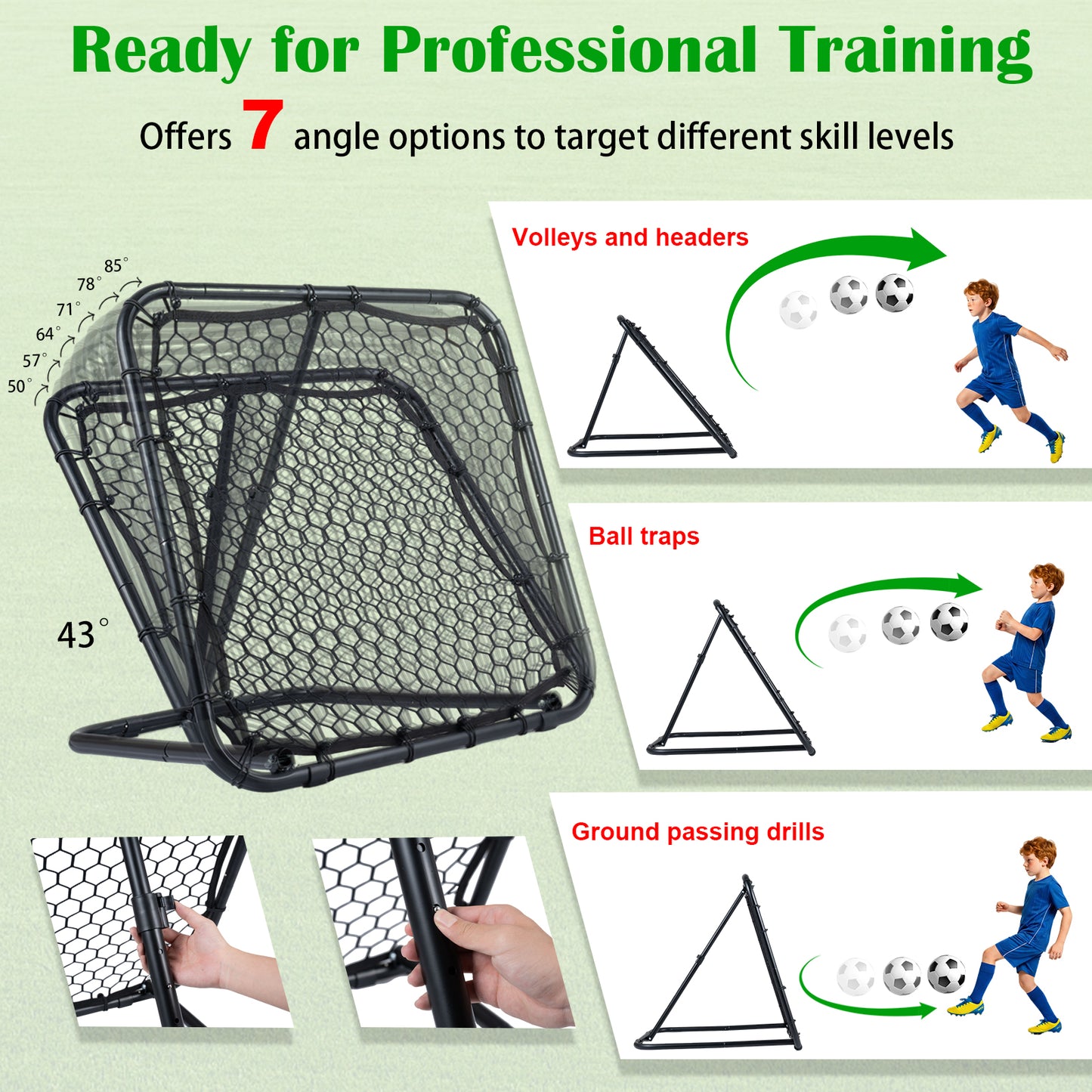 Black Football Rebounder | 7 Angles Fold-Flat Rebound Net
