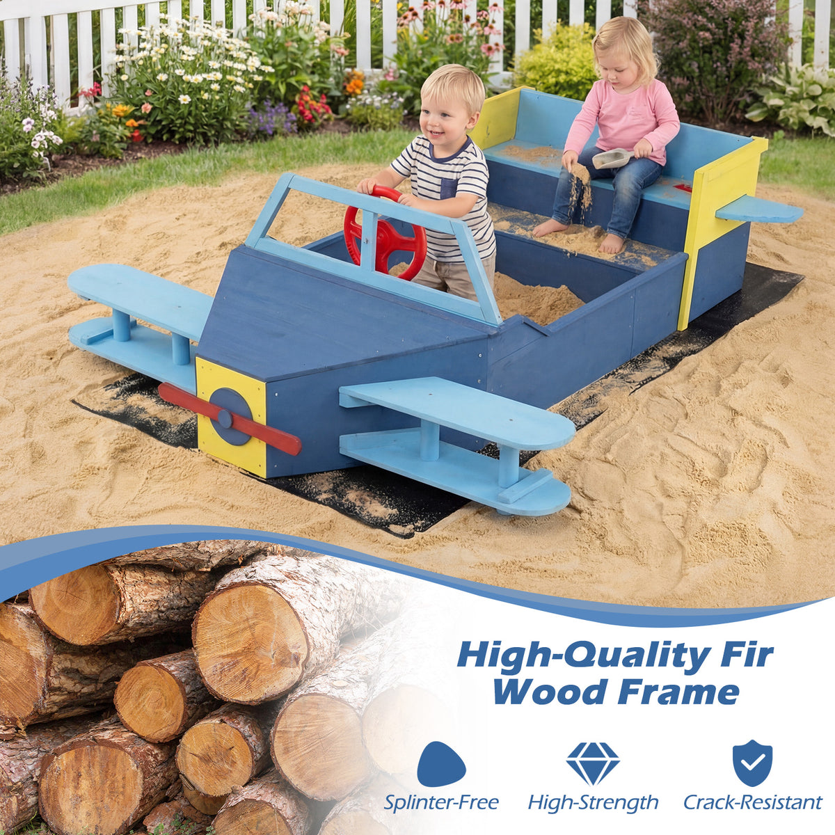 Blue Glider Wooden Sandpit | Large Sandbox With Bench Seat