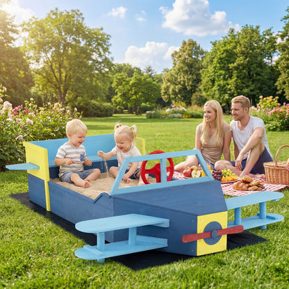 Blue Glider Wooden Sandpit | Large Sandbox With Bench Seat