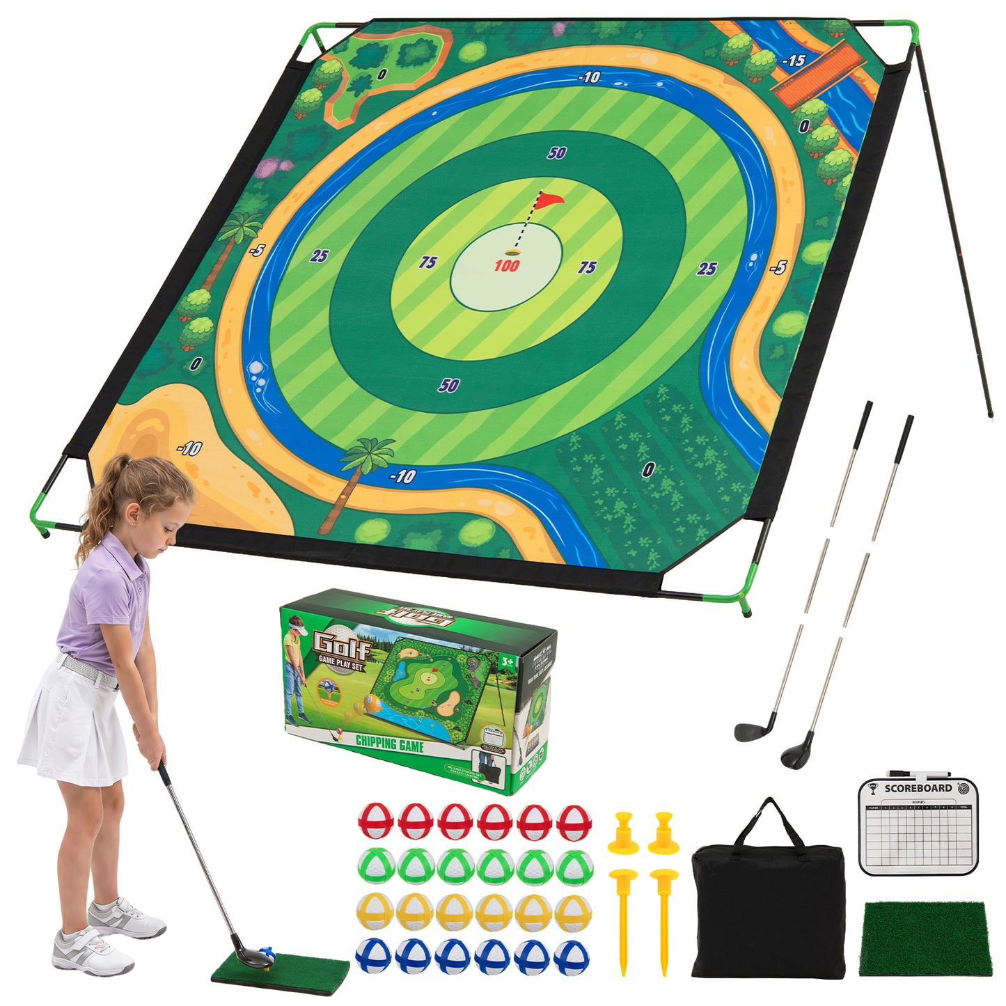 Costway Golf Chipping Game Set 181 x 181 cm Large Chipping Mat for Indoor Outdoor Practice