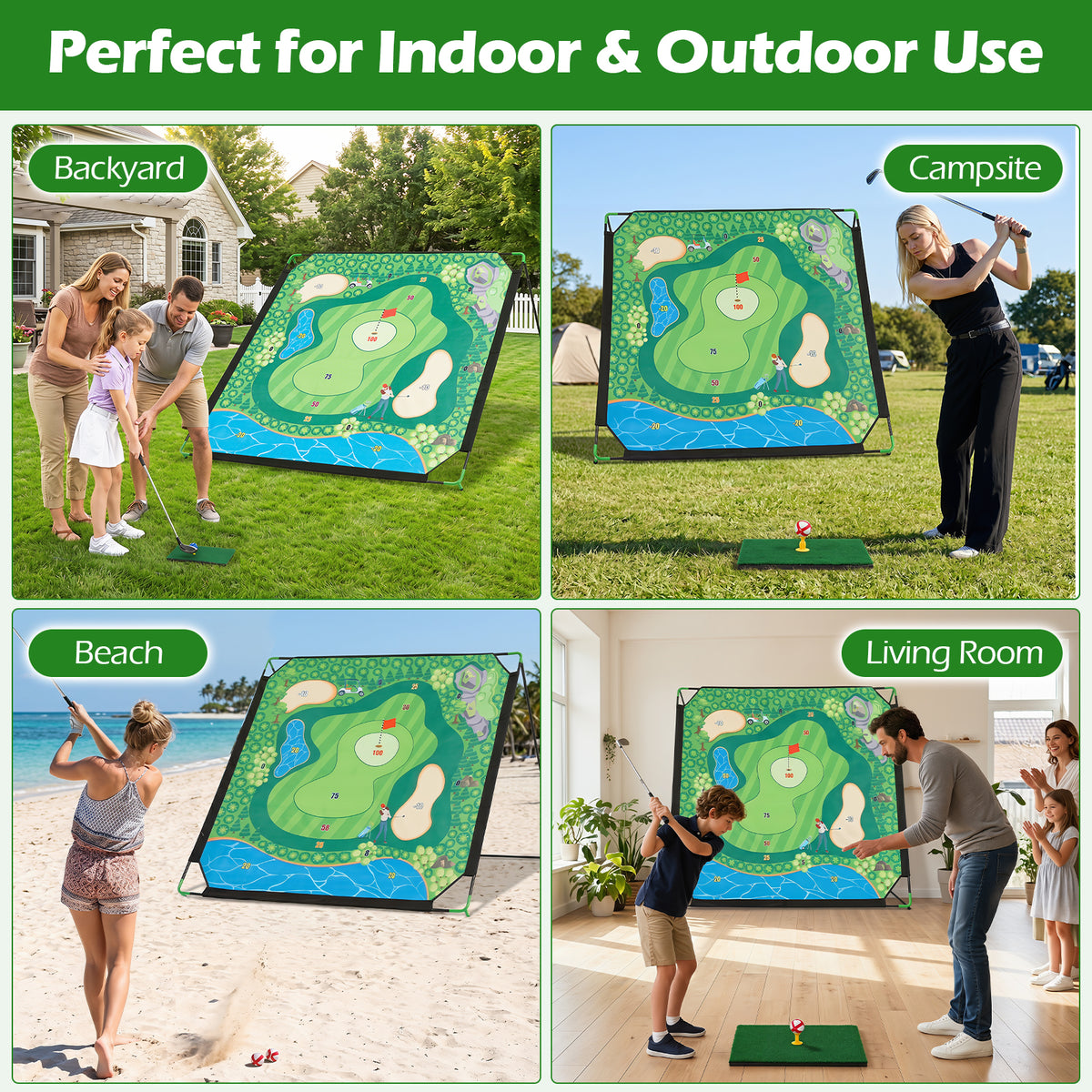 Multicolour Golf Chipping Game Set | Mat 2 Clubs 24 Sticky Balls