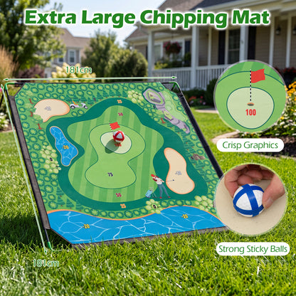 Multicolour Golf Chipping Game Set | Mat 2 Clubs 24 Sticky Balls