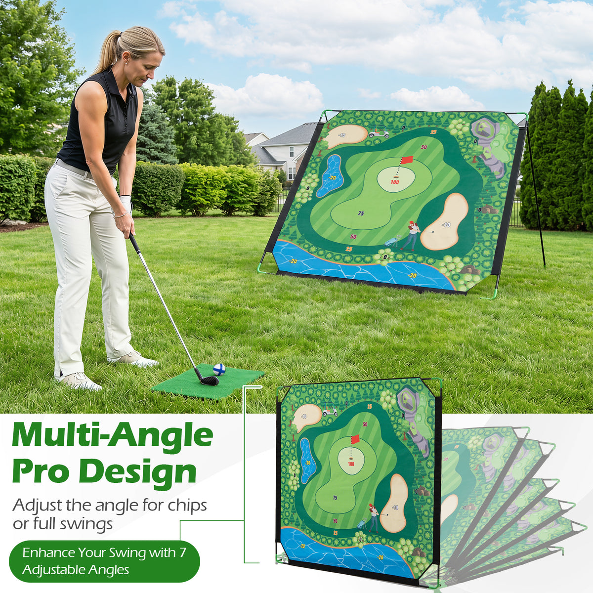 Multicolour Golf Chipping Game Set | Mat 2 Clubs 24 Sticky Balls
