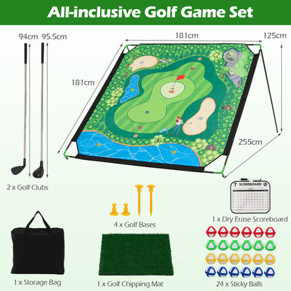 Multicolour Golf Chipping Game Set | Mat 2 Clubs 24 Sticky Balls
