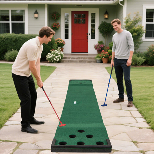 Costway Golf Pong Game Set Portable Golf Putting Mat with 2 Adjustable Putters