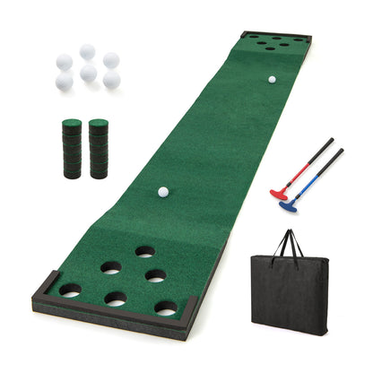 Green Golf Pong Game Set | Adjustable Putters & Portable Mat