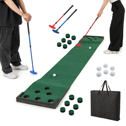 Green Golf Pong Game Set | Adjustable Putters & Portable Mat