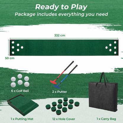 Green Golf Pong Game Set | Adjustable Putters & Portable Mat