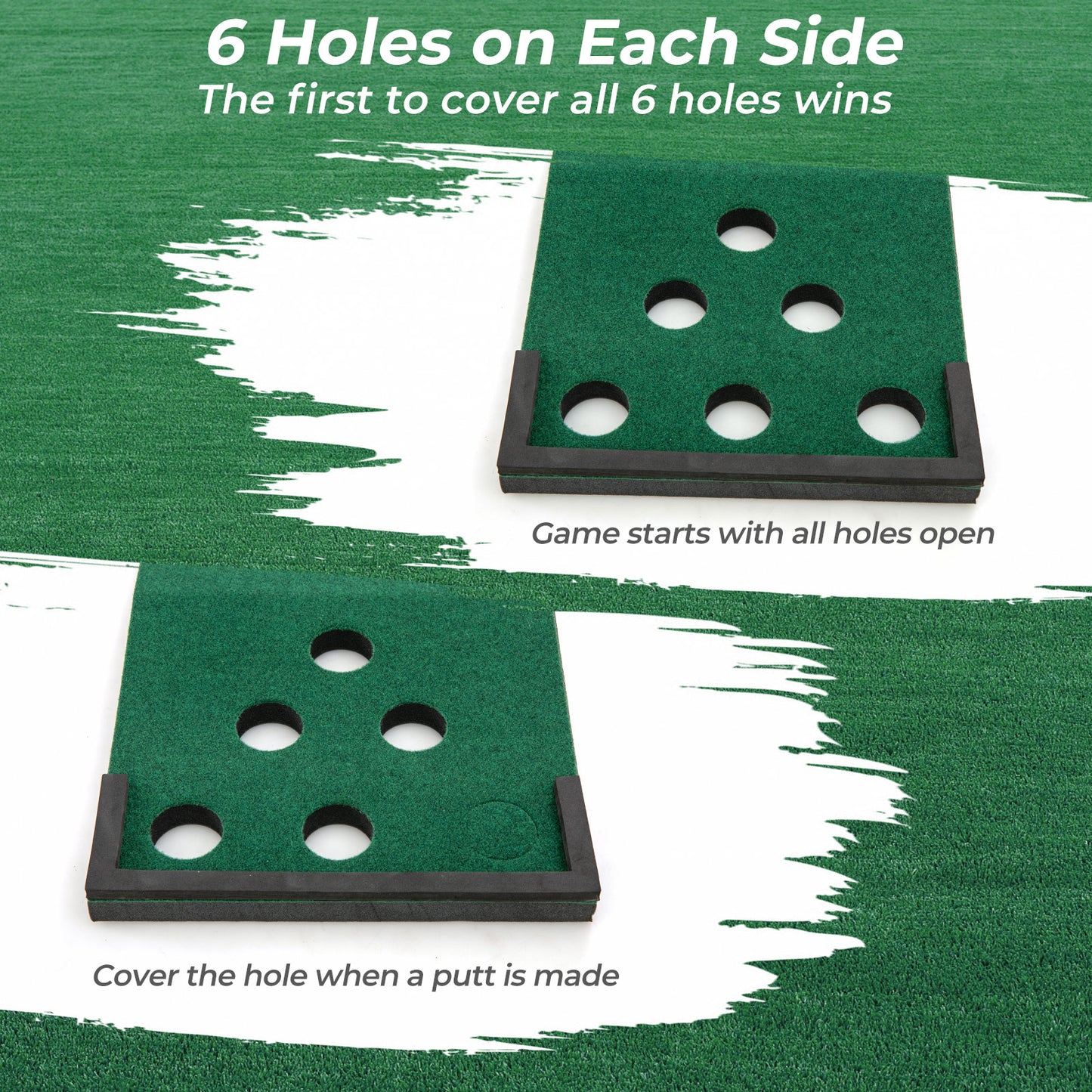 Green Golf Pong Game Set | Adjustable Putters & Portable Mat