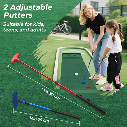 Green Golf Pong Game Set | Adjustable Putters & Portable Mat